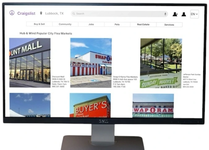 Craigslist housing listings shown on a desktop monitor mockup