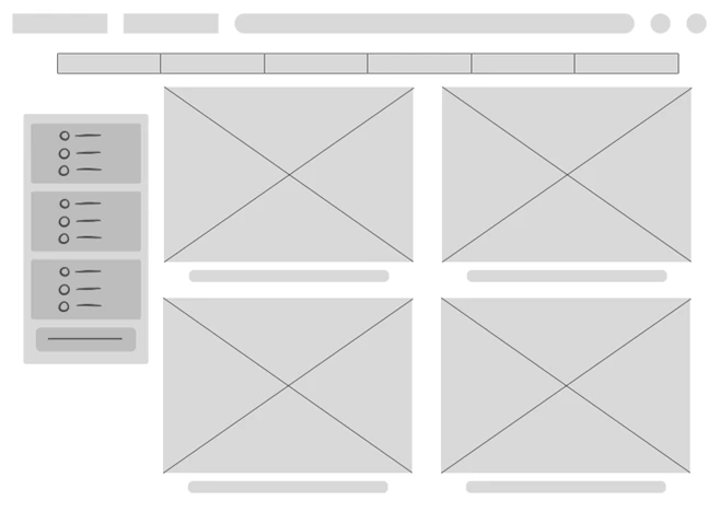 Low-fidelity wireframe of the real estate category page